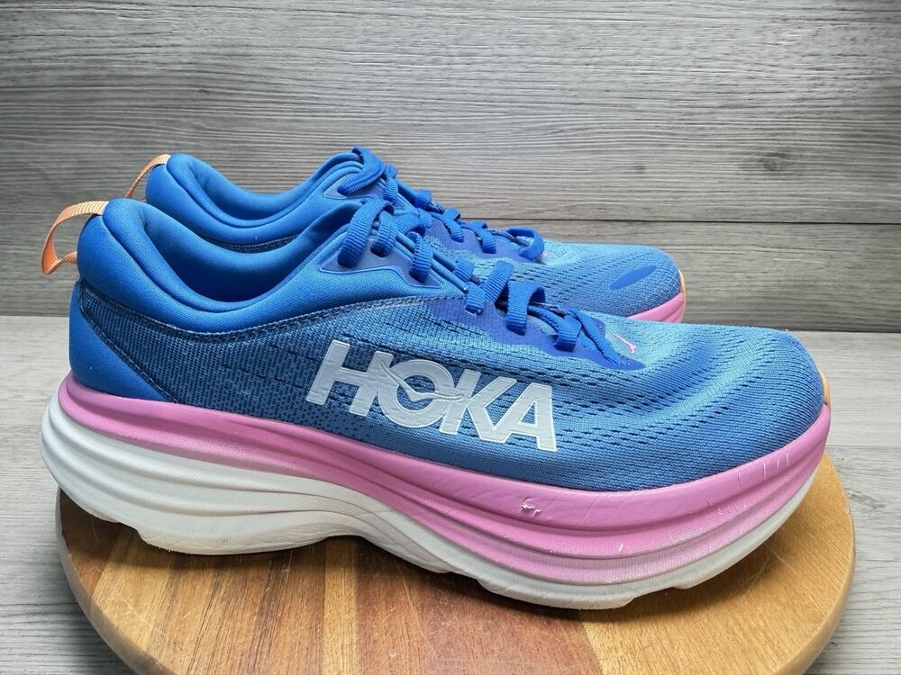 Hoka One One Bondi 8 Shoes Blue Pink Running Sneakers Womens 9